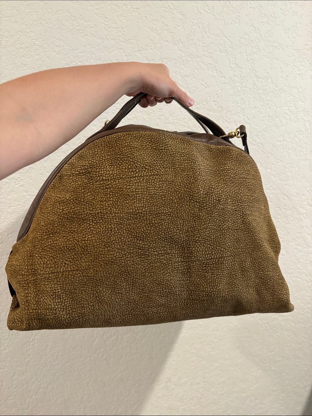 Borbonese Redwall Large Women's Carryall Bag in Brown Leather made in Italy
